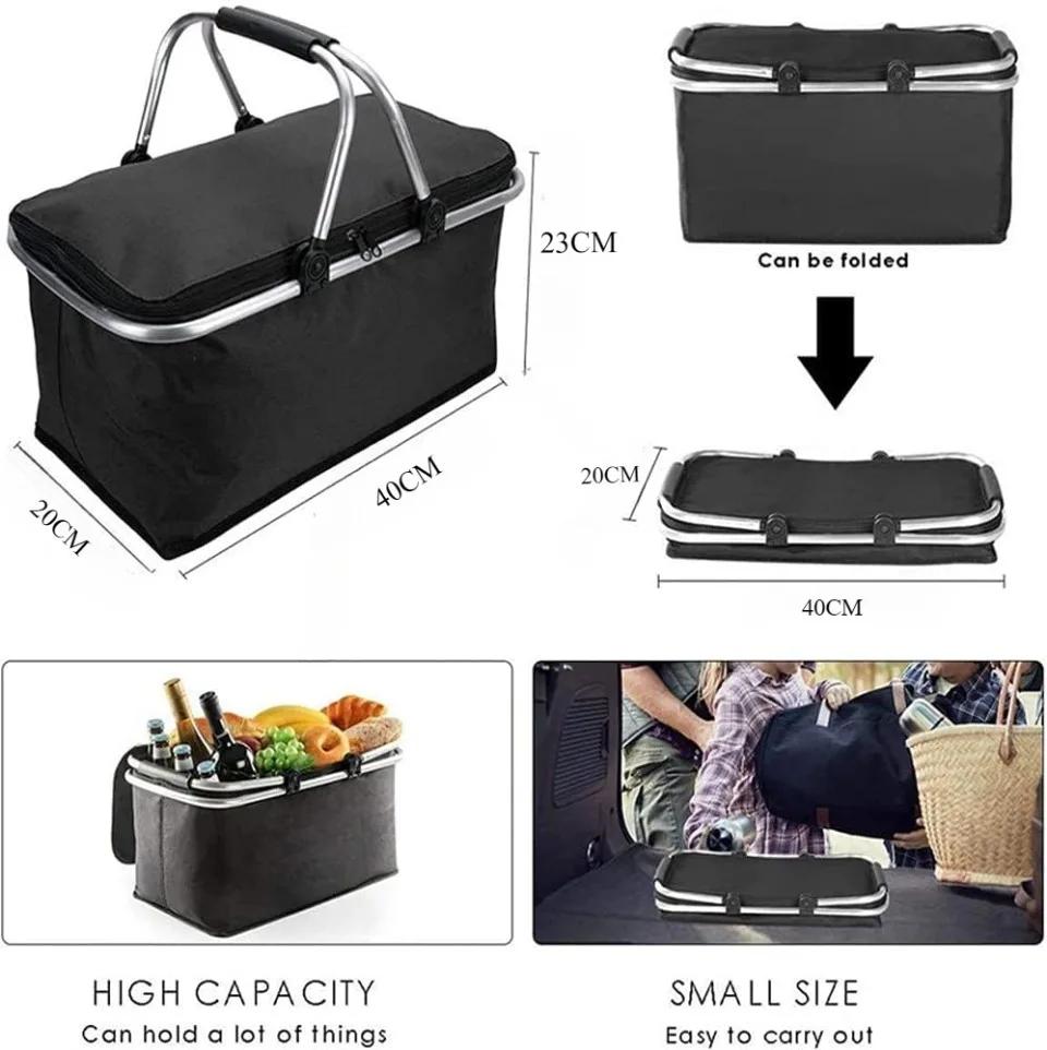 1pc Large Capacity Aluminum Picnic Basket with Thick Foam Lining - Durable, Parties, and Travel, Outdoor Picnic Essentials