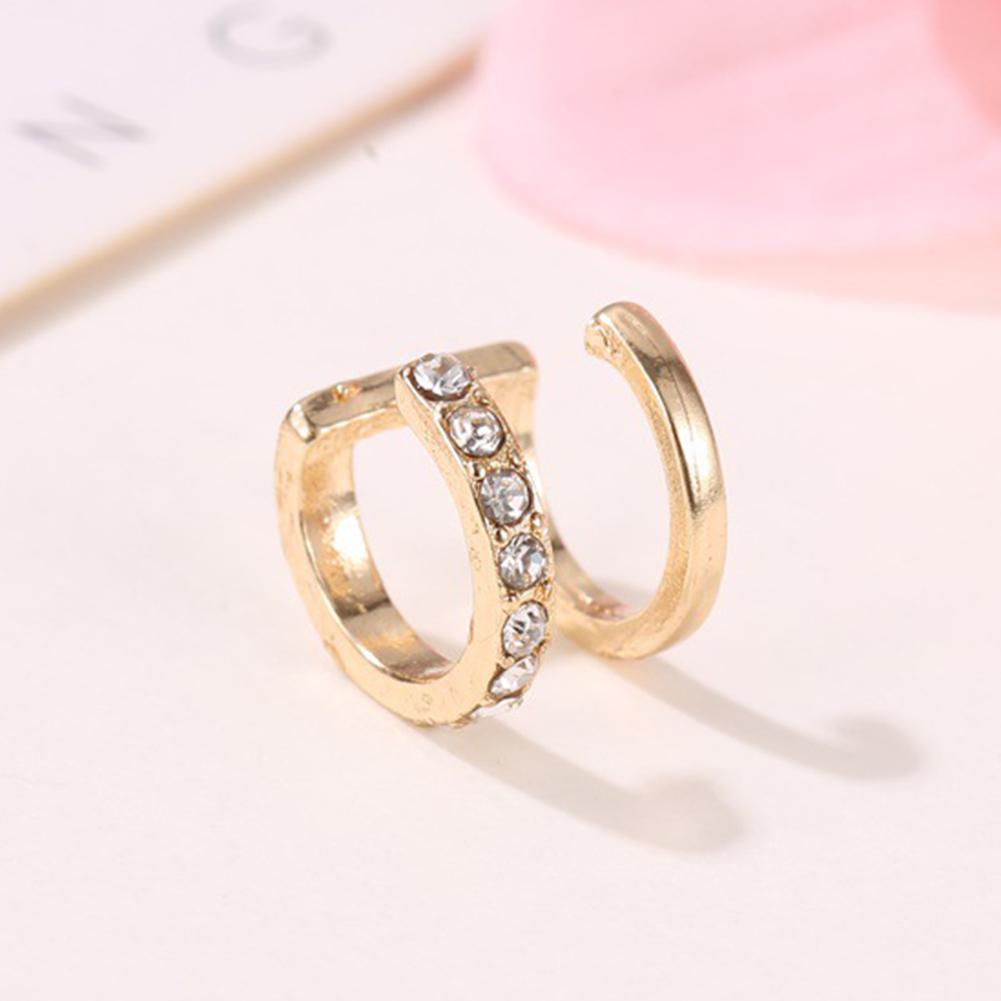 1Pc Women Rhinestone Double Layer Ear Cuff Clip On Earring Non Piercing Jewelry