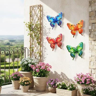 Metall-Schmetterling Wanddeko Außen Zaun Wandkunst Skulptur 3D Eisen Schmetterling Hängende Dekoration für Frühling Garten Terrasse Balkon Haus Hof Innen