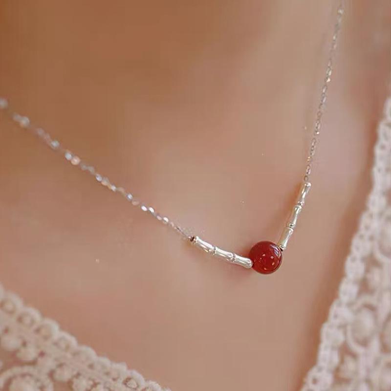 Elegante Damen S925 Sterlingsilber Perlenanhänger Halskette - Leichte Luxus Schlüsselbeinkette