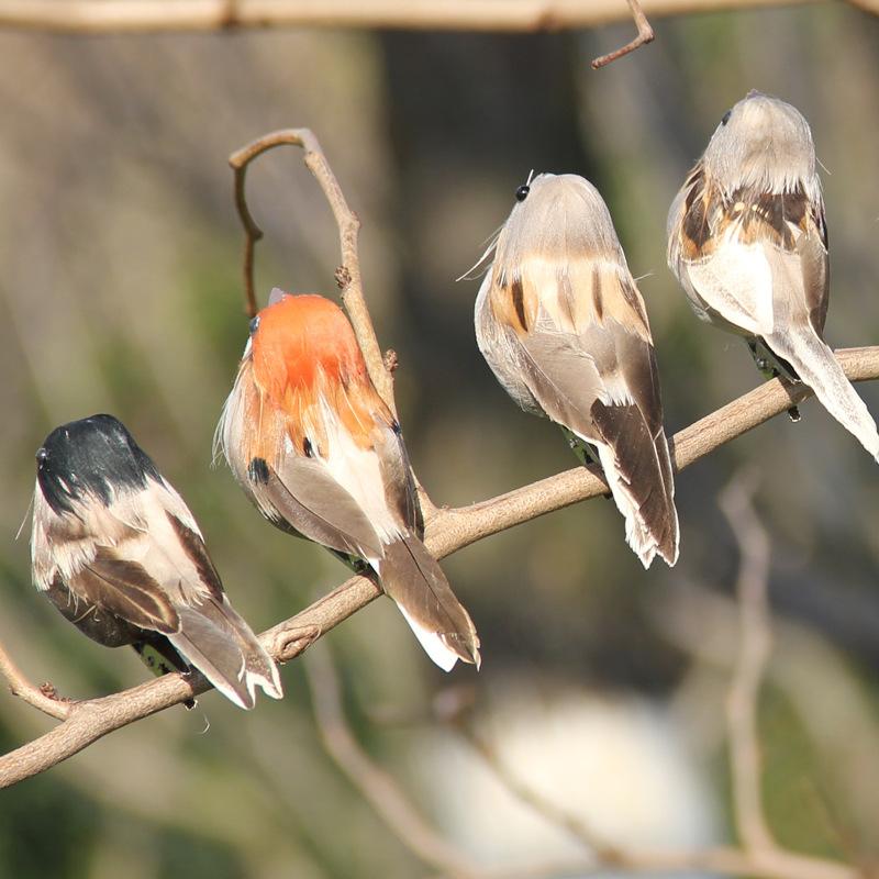 4 PCS Imitation Sparrow Feather Bird Foam Grey Artificial Bird Prop Tree Branch Garden Christmas Decor Miniatura Wholesale