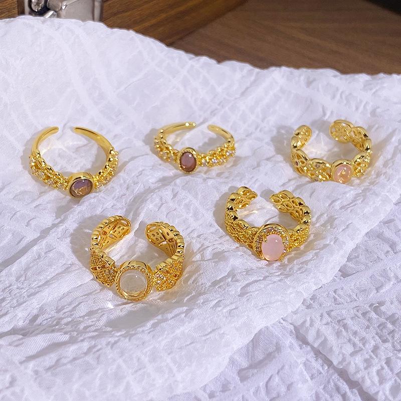 Medieval Personality Retro Fortune Imitation Opal Exquisite Opening Ring Fashion Niche Light Luxury High-End Ring Woman