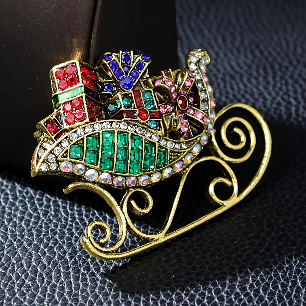 Rhinestone Large Sled And Christmas Gift Brooch Luxury Fashion Party Decoration Pin New Design 2023