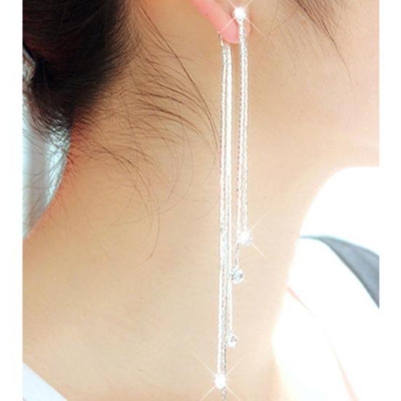 Women's Rhinestone Super Long Tassels Drop Dangle Cocktail Party Linear Earrings