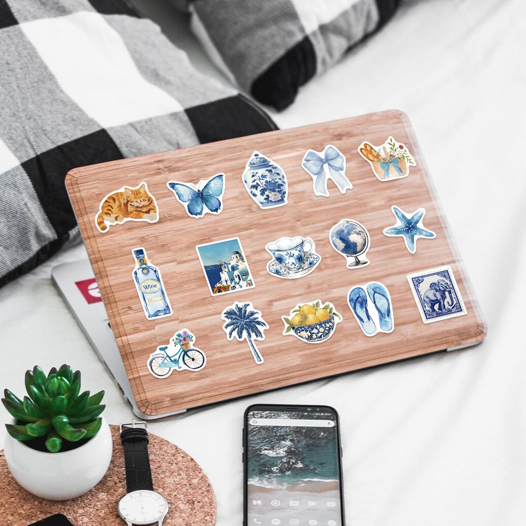 50 100 Stück Niedliche Mediterrane Sticker Ästhetisch Blau Ins Cartoon Aufkleber Diy Scrapbooking Handy Gepäck Wasserdichter Aufkleber Spielzeug