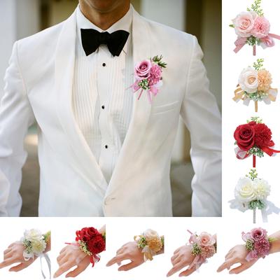 1Pcs Beautiful Gifts Bridesmaid Wrist Flower Corsage Rose Boutonniere Groom Silk Flower ARI