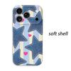 Cute Denim Jean Star Heart Striped Pattern Art Film Aesthetic Protective Shockproof Bumper Phone Case Cover For iPhone 14 15 16 Pro Max Plus
