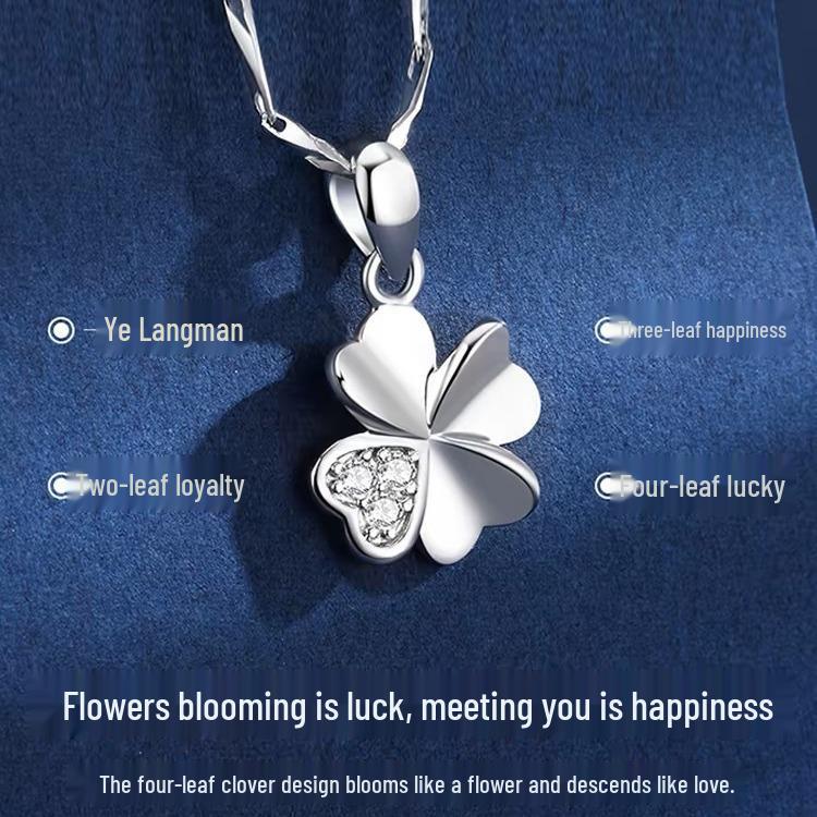 Double-Sided Lucky Four-Leaf Clover Pendant Necklace In S999 Sterling Silver - Versatile Clavicle Chain Gift for Girlfriend