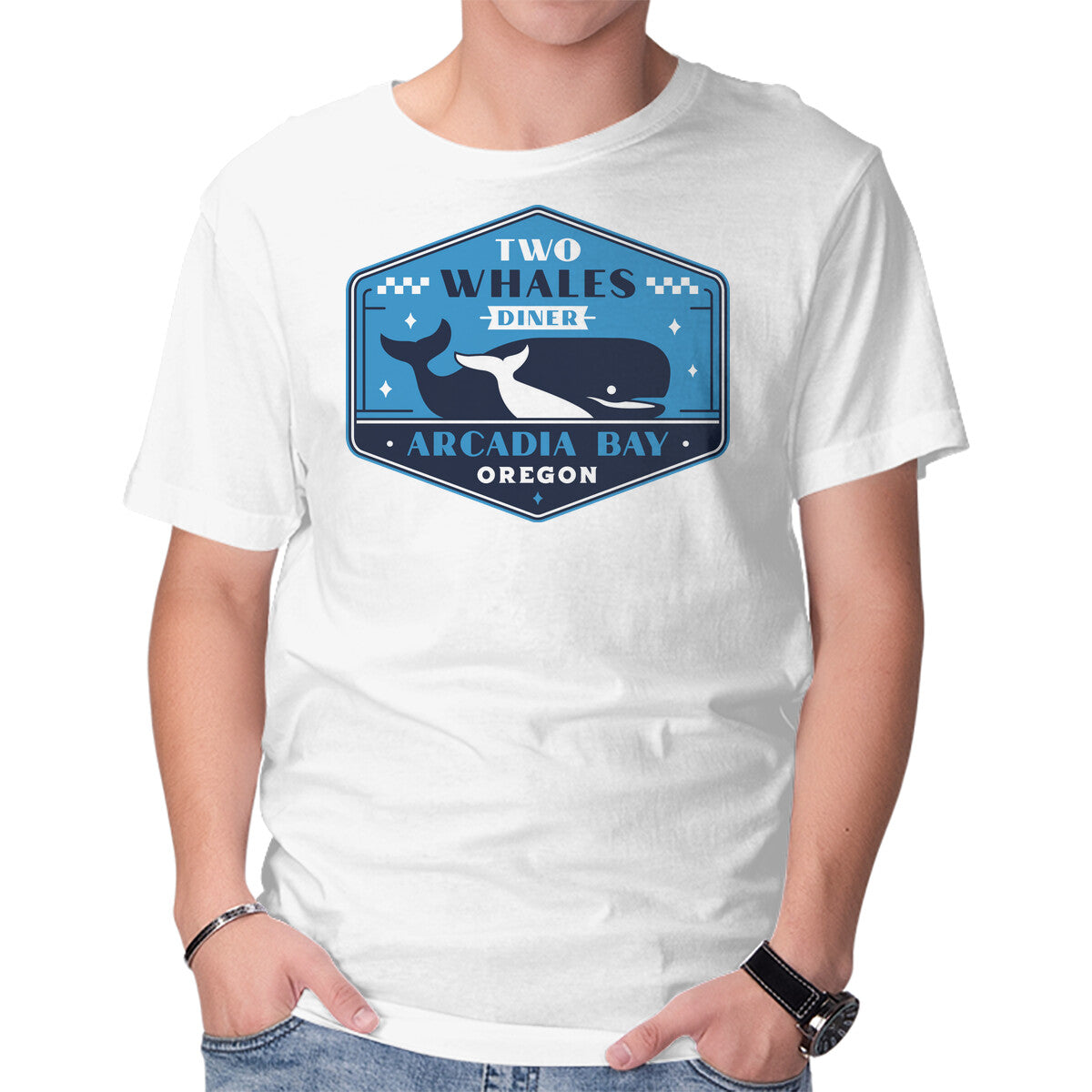 Unisex Crew Neck T-Shirt Two Whales Diner Crest Graphic Short Sleeve Casual Tee S