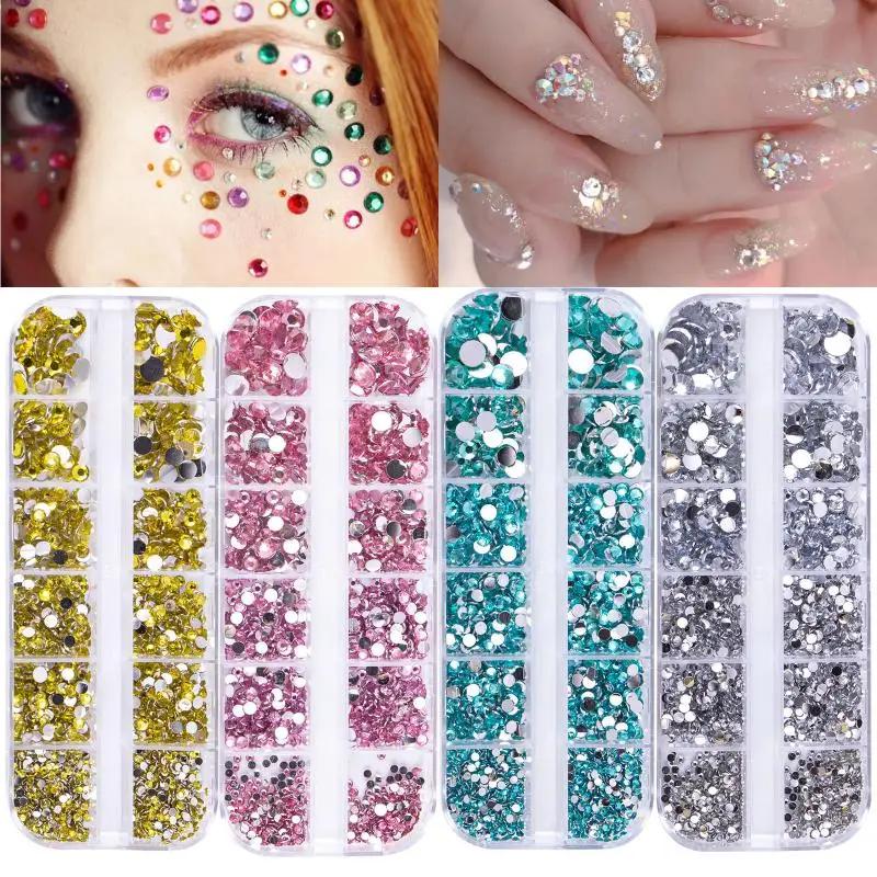 12Grids Box Mix Nail Art Rhinestone Nail Beads AB Crystal Flatback Jewelry Gems With Storage Organizer For Multicolour Nail Art