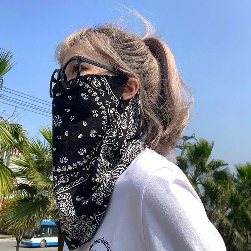 Summer Sunscreen Face Mask Neck Tube Scarf Sun UV Wind Protection Chiffon Scarf Dustproof Cycling Motorcycle Running Ear Hangers