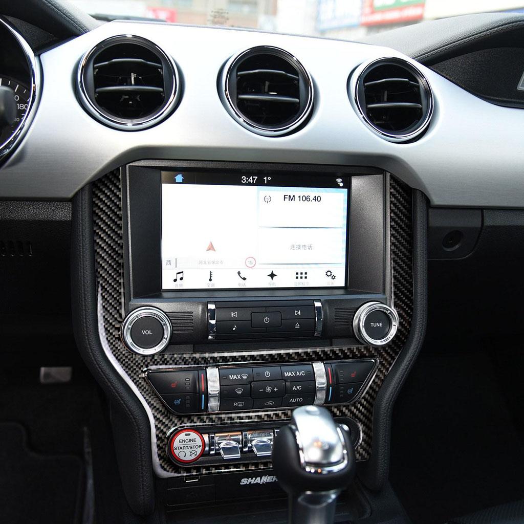 For Ford Mustang Carbon Fiber Central Control Air Conditioning CD Panel Cover Trim Sticker Car Styling Accessories Cat Stickers
