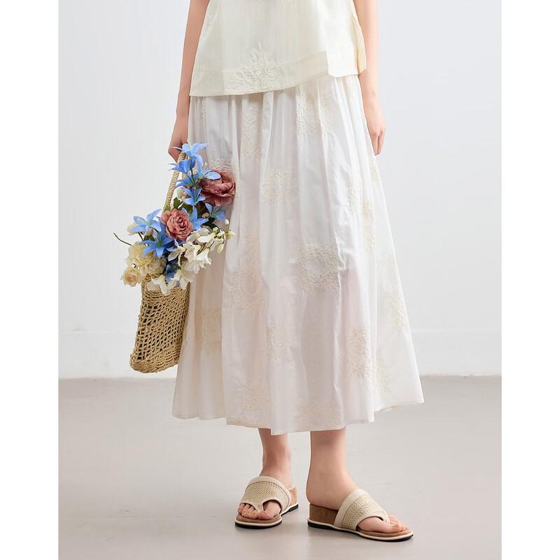 Demana Summer Retro Embroidered Cotton Midi Skirt