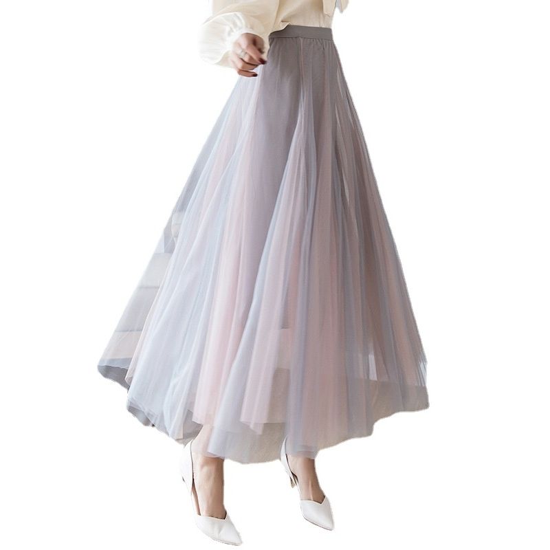 High Waist Mesh Slim Pleated Skirt High Waist Mesh Slimming Pleated Maxi Skirt Gauze Skirt