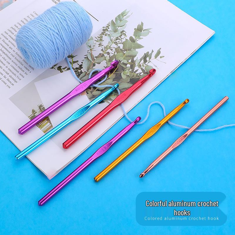 Colored Anodized Aluminum Crochet Hook Set: Handmade Metal Knitting Tools for DIY Yarn Projects