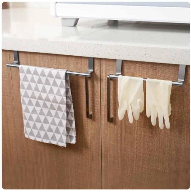1PC S/L Towel Rack Over Door Stainless Steel Towel Bar Storage Organizer Bathroom Kitchen Cabinet Door Hanging Towel Rack