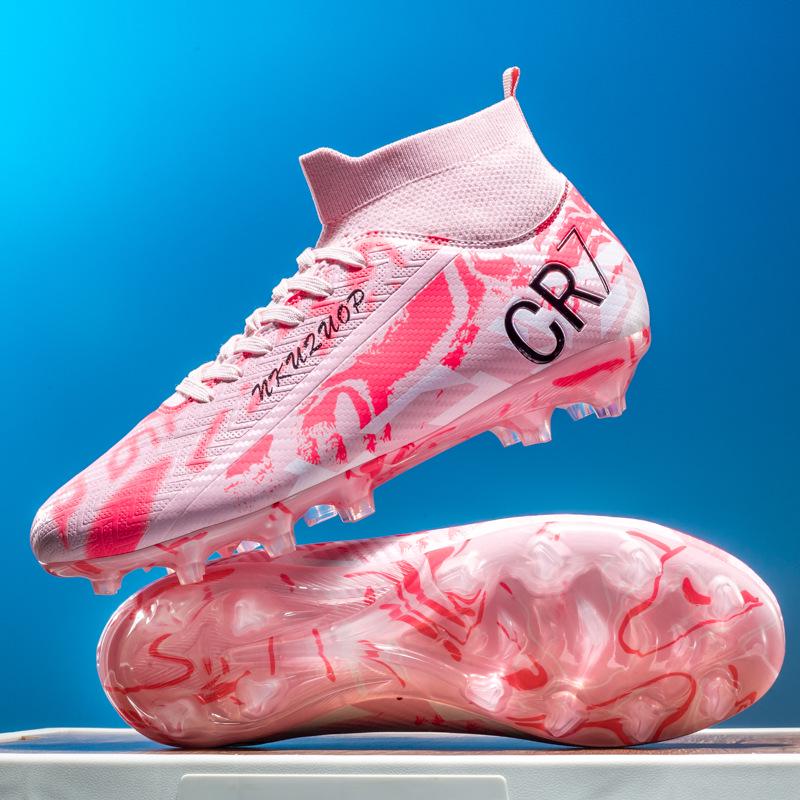 Unisex High-Top Football Shoes for Artificial Turf with Long Spikes, Suitable for Students and Adults, Ideal for Training and Matches.