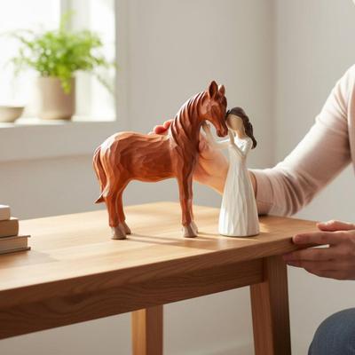 Girl Embracing Horse Figurine Heartwarming Design Girl and Horse Statue Resin Equestrian Figurine Hand-Painted for Equestrians
