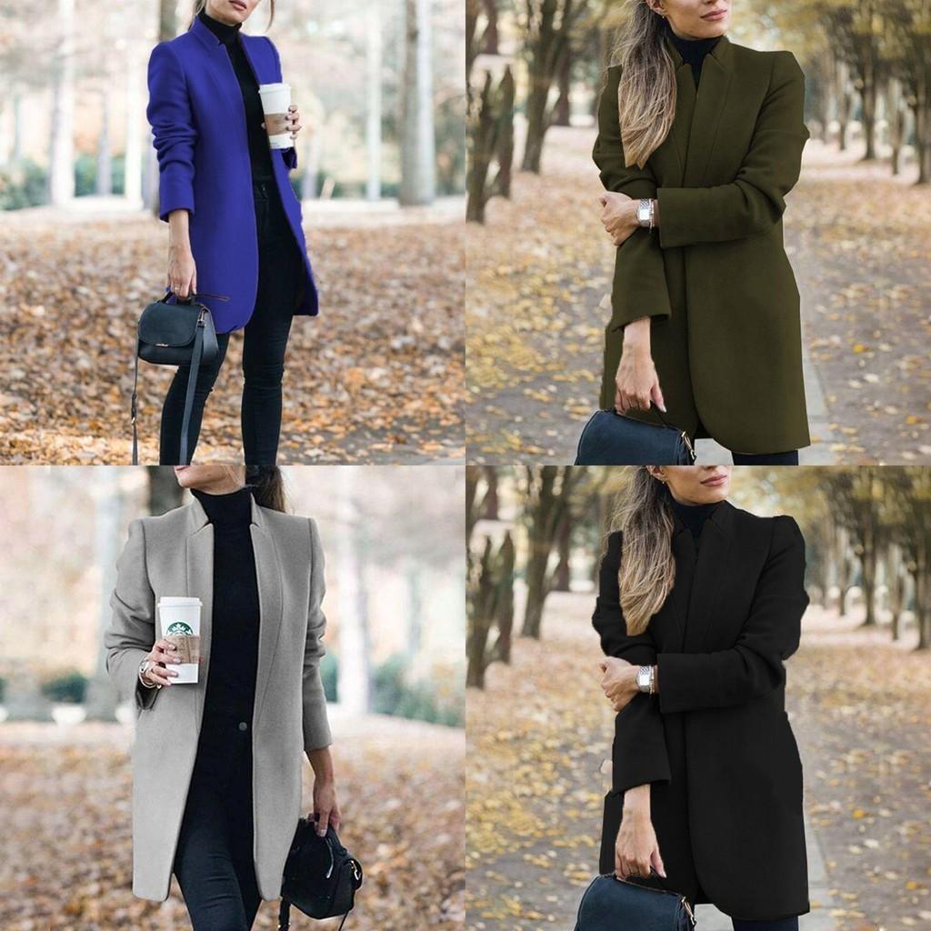 Overcoat Fashion Womens Trench Coat Ladies Solid Color Winter Warm Long Jacket