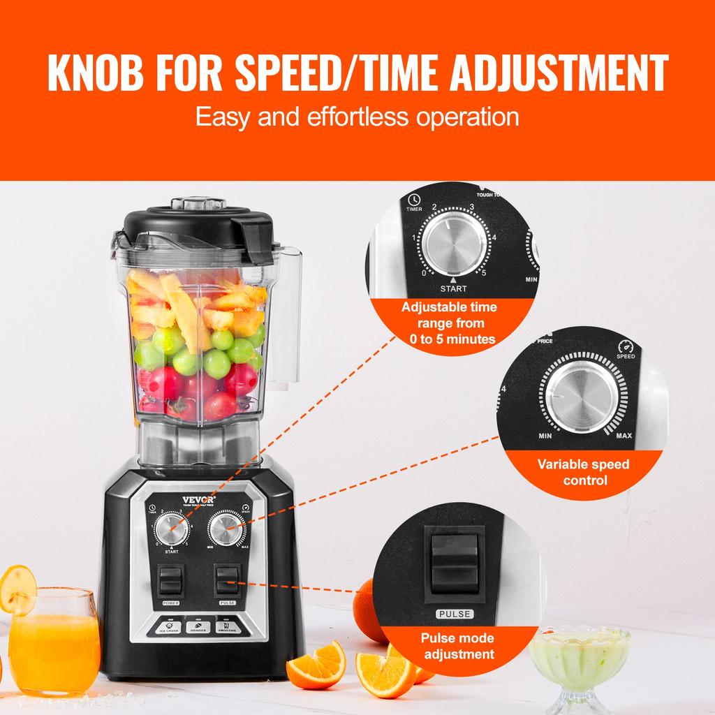 VEVOR Professional Blender, Commercial Countertop Blenders, 68 Oz Plastic Jar Blender Combo, Stainless Steel 3 Functions Blender, for Frozen Drinks