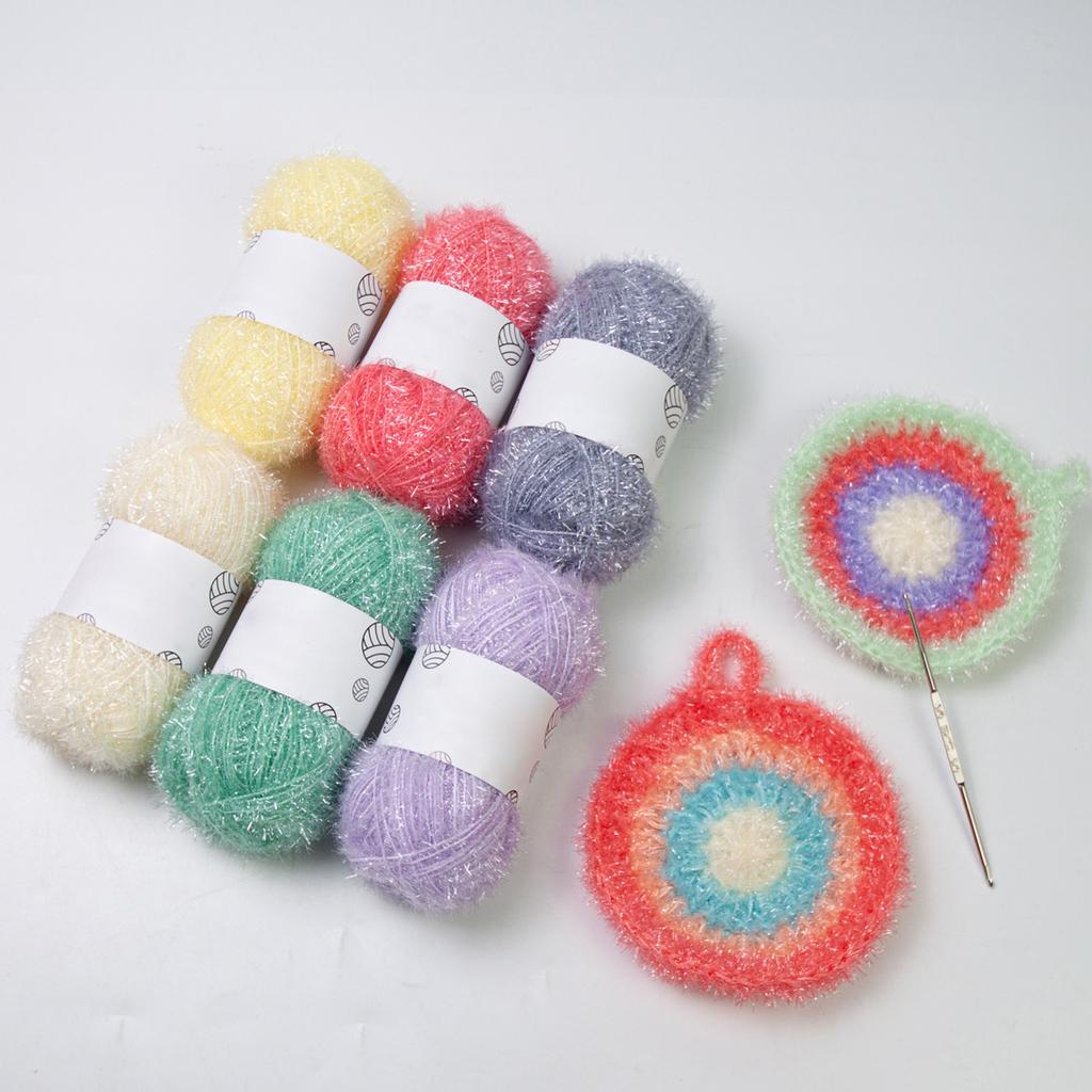 Fir Scânteietor pentru Spălat Vase, Fir Croșetat cu Croșetă de Tricotat, Fir Handmade, Fir Special, Fir Poliester pentru Artizanat