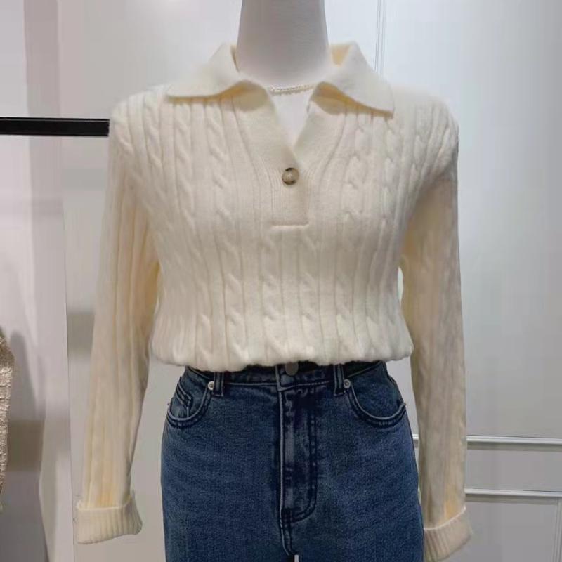 New Fashion Women Autumn Pullover Sweater Long Sleeve Turn Down Collar Winter Knitwears Jumpers Loose Knitted Sweaters for Women Elegant Tops 25311