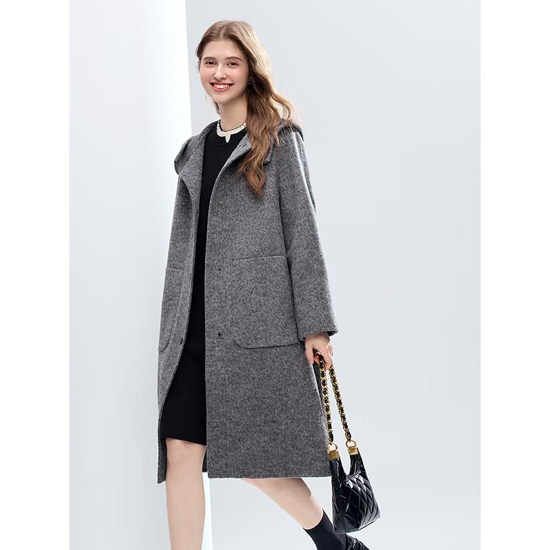 Betu Women's Elegant Hooded Mid-Length Wool Blend Coat