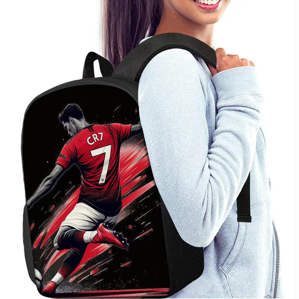3-Piece CR7 Soccer Star Pattern Backpack Set – Large-Capacity Casual Backpack with Matching Clutch & Tote Bag, Perfect for Daily