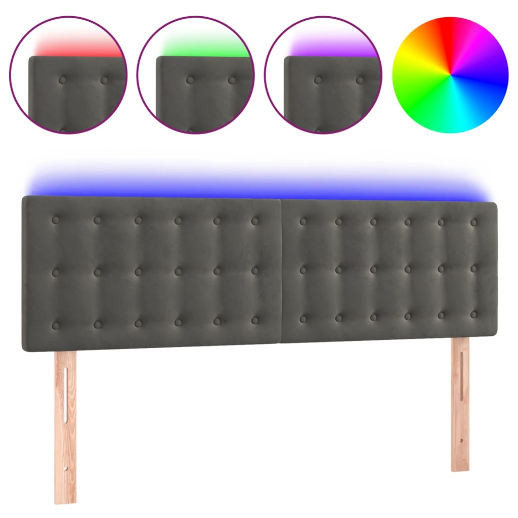 vidaXL LED Kopfteil Dunkelgrau 144x5x78/88 cm Samt