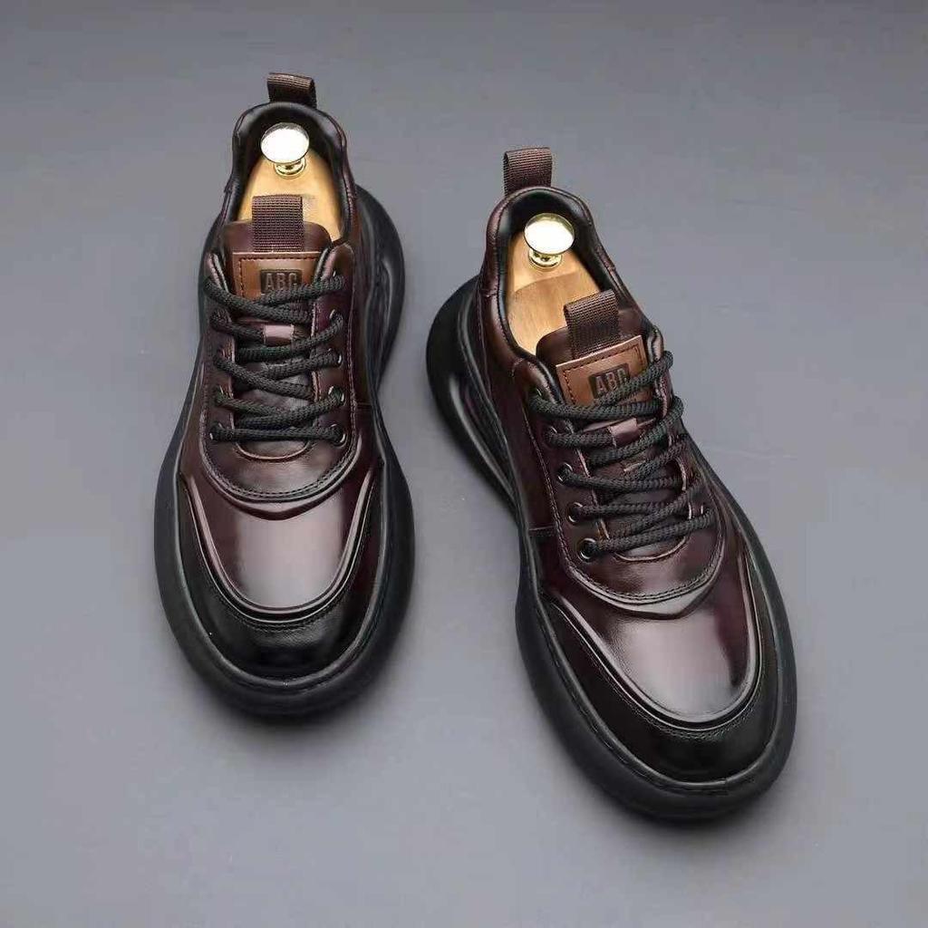 Men's Luxury Cowhide Dad Shoes with Thick Sole - Autumn/Winter Fashion Sports Sneakers