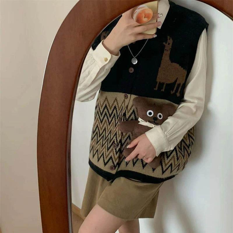 Vest for Women Knitted Sleeveless Sweater Vest Oversize Vintage Cardigan Vest Casual Vest Tops