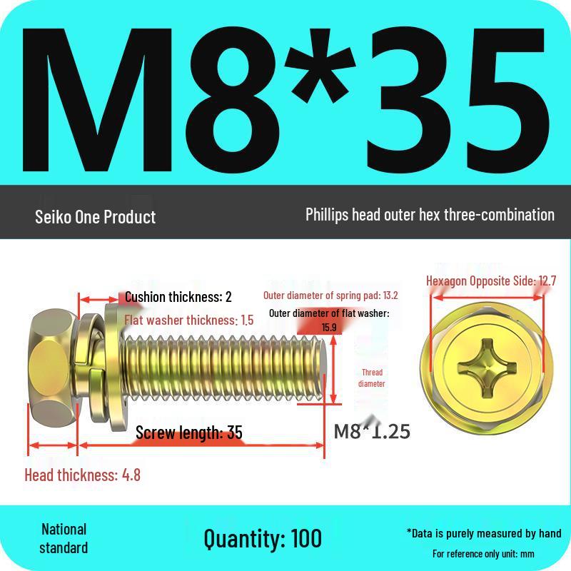 Hex Head Combo Screw Bolt with Washer and Spring Washer