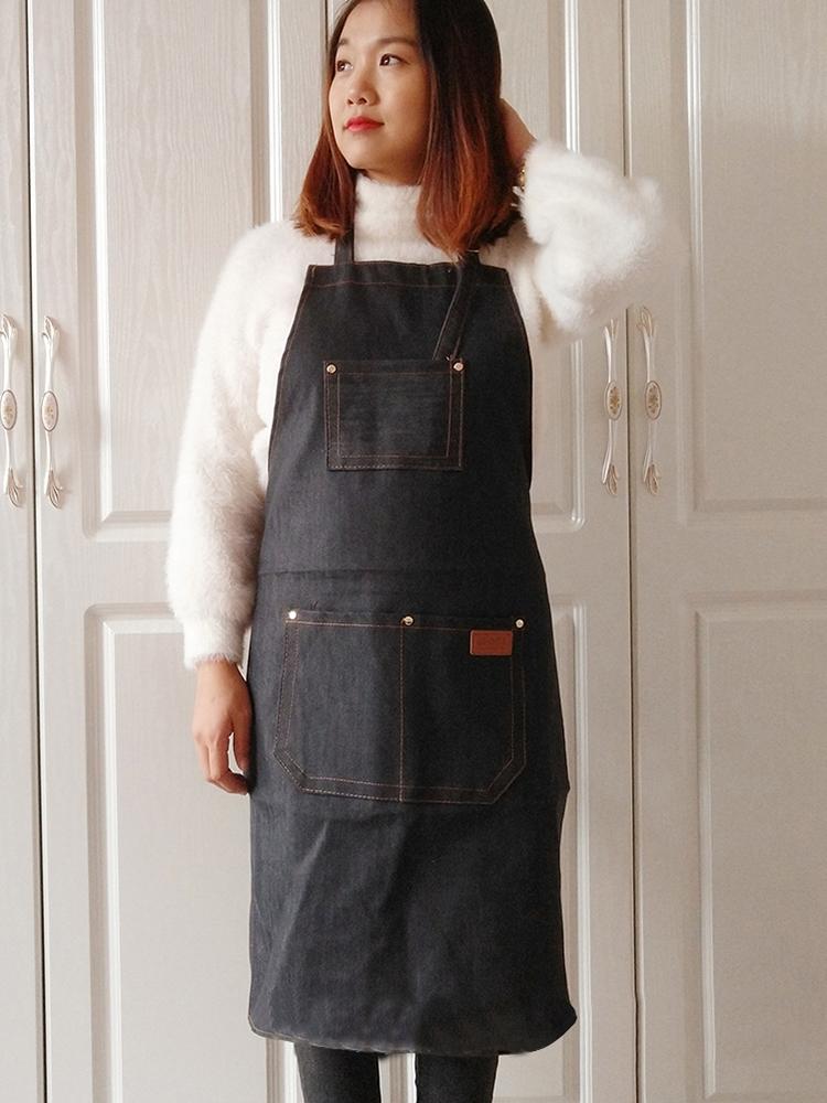 Unisex Hanging Neck Hotel Restaurant Cafe Barber Shop Bakery Waiter Denim Apron