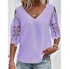 A New Summer Casual And Sweet Solid-color V-neck Lace Five-quarter Sleeve Women's T-shirt For Ladies