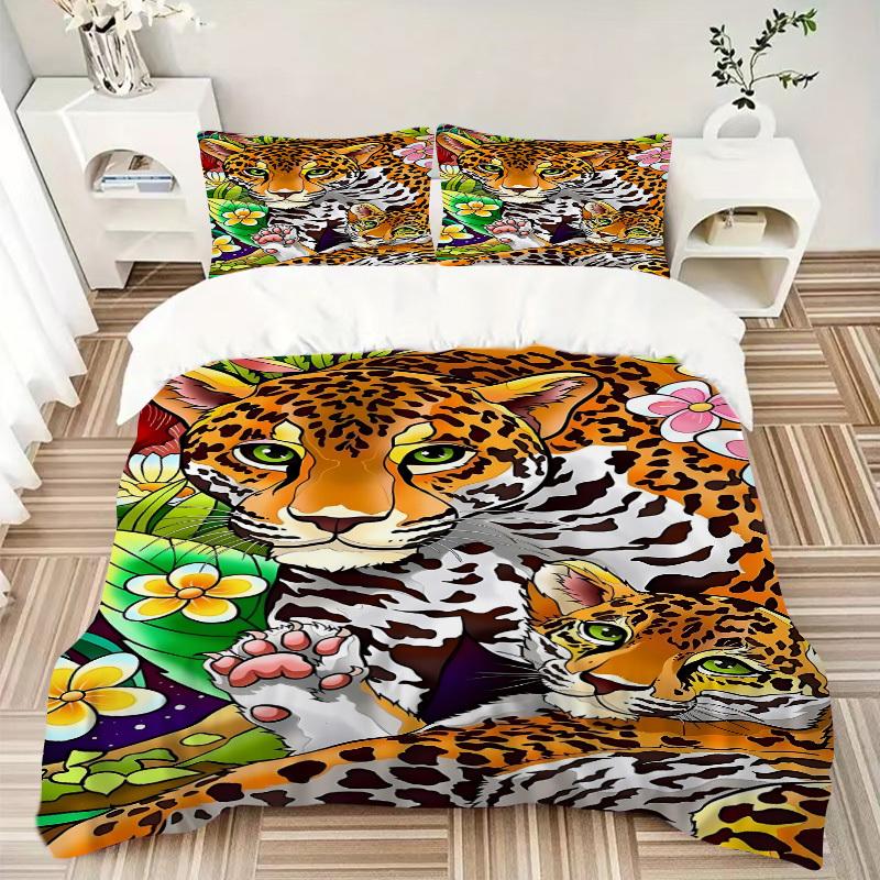3pcs Leopard Print Duvet Cover Set - Machine Washable, Includes 1 Cover and 2 Pillowcases, No Core Included yy251013023