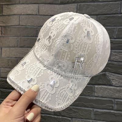 Casquette de baseball pour femme avec strass lettre R, dessus souple, dentelle, casquette de soleil, été, plage, extérieur, casquette de soleil