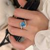 2026 Heart-shaped Sea Blue Full Ring Arm Zircon Open Ring Female, Niche Design Light Luxury Ring