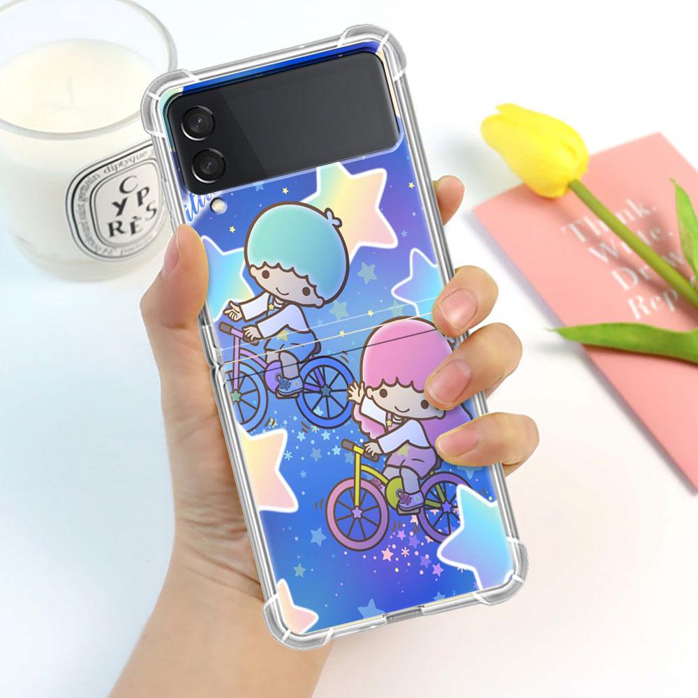Luxury Case For Samsung Galaxy Z Flip 3 4 5G Funda Z Flip3 Clear PC Hard Shockproof Back Phone Coque Shell LittleTwinStars Cute