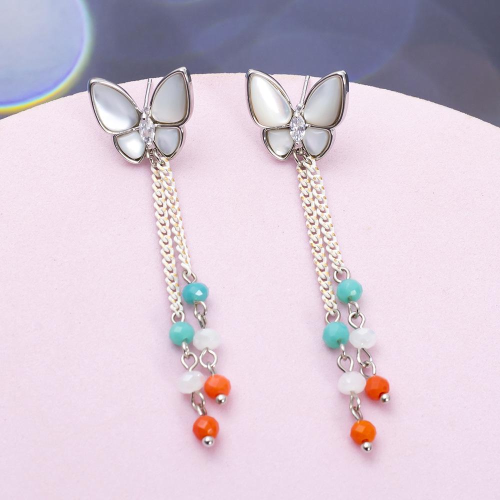 

Korean Style Retro Color Block Butterfly Tassel Earrings for Women разноцветный