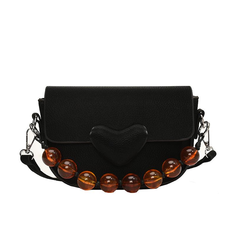 Sweet Peach Heart Small Bag Women's 2025 New Summer Beaded Texture Candy Color Shoulder Messenger Bag Saddle Bag