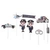 Precut Cartoon Police Car Plane Handcuffs Birthday Cupcake Toppers Decorations