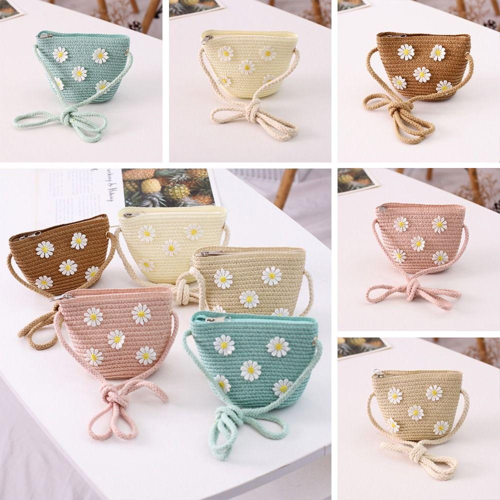 

Boy Girls With Handbag Bags Panama Hat Summer Baby Hat Sun Visor Straw Hat Flower Breathable Hat White-Bag