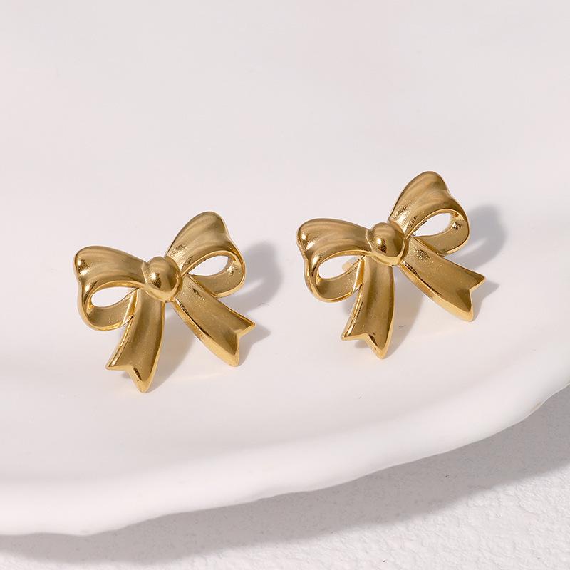 Korean High-End Stainless Steel Bow Knot Earrings for Women