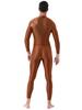 Mens Shiny High Neck Long Sleeve Double Ended Zipper Leotard Bodysuit