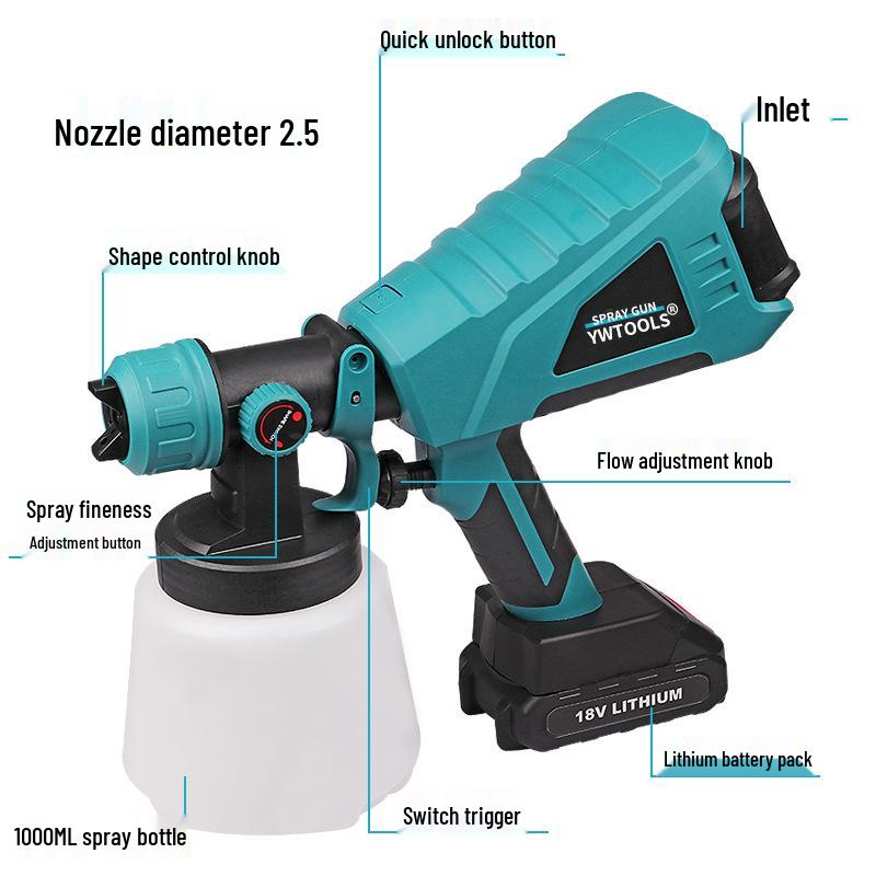 Rechargeable 18V Lithium Battery Electric Paint Sprayer - Portable Wireless Spray Gun for Walls and Latex Paints