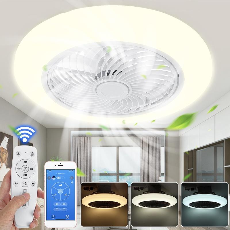 21Inches Modern Intelligent Ceiling Fan Lamp 80W  Bedroom Decoration Lamp Mute Fan Lamp Control by Phone W/ Remote Control