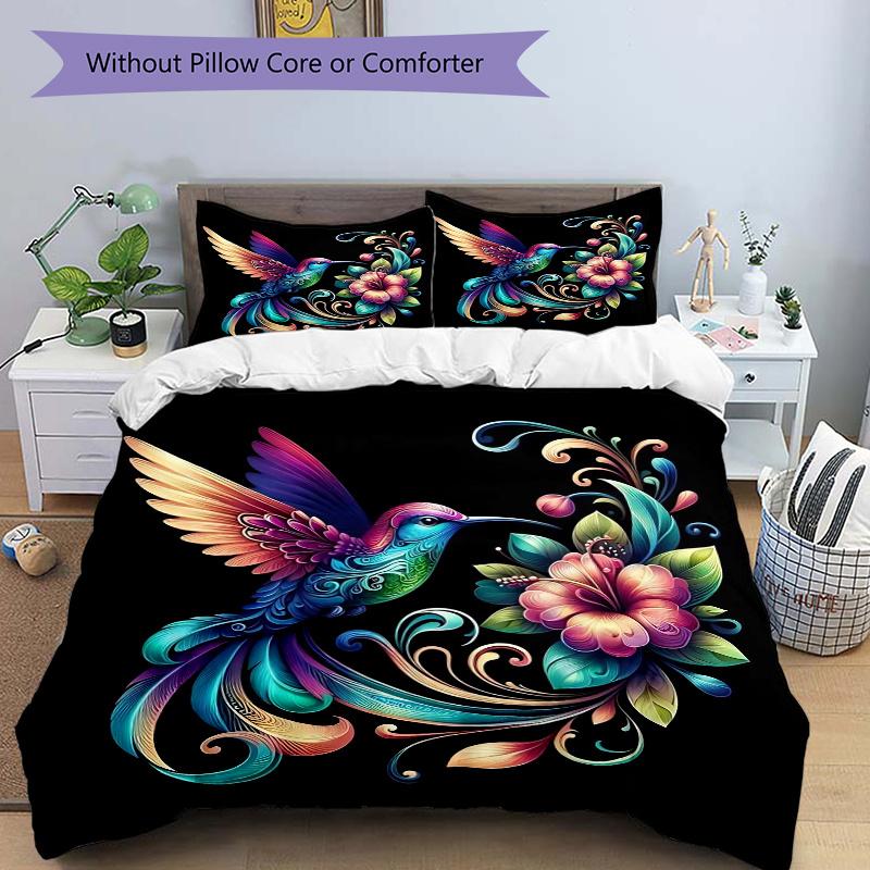 

3pcs Colorful Hummingbird with Floral Fantasy Bedding Set, Including Without Filling, Soft and Comfortable Home Bedroom J016 135x200cm