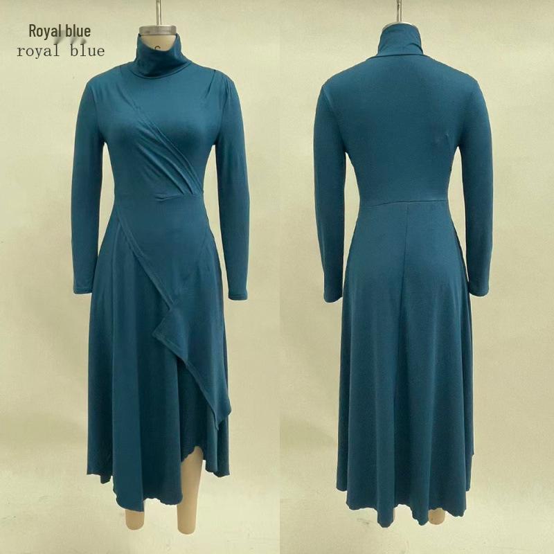 European Style Autumn/Winter 2025 Women's Solid Color Long Sleeve High Neck Irregular Dress