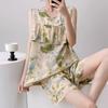 Anti-bumping Pajamas Women's Summer Vest Shorts Set Cotton and Silk Loungewear Can Be Worn Outside Loose Large Size Sweet and Cute