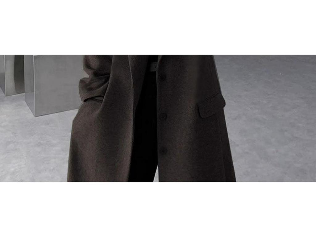 Men's Black Mid-Length Woolen Trench Coat – Autumn/Winter Loose Fit, Thickened Korean Style.